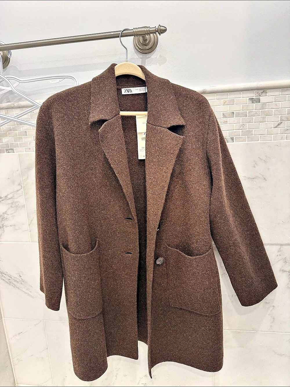 Zara Wool Pea Coat in Brown Size S NWT